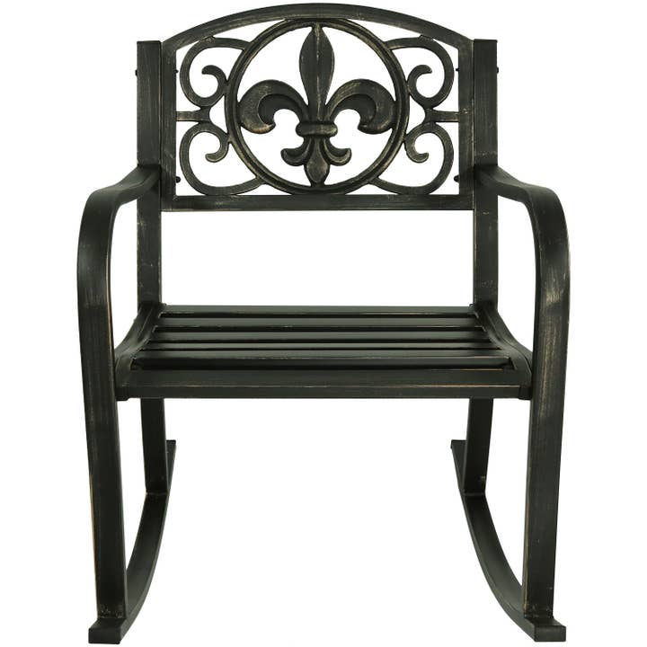 Sunnydaze Decor - Vente Fauteuils à bascule - Fauteuil à bascule d'extérieur en fonte Fleur-de-Lis, noir7