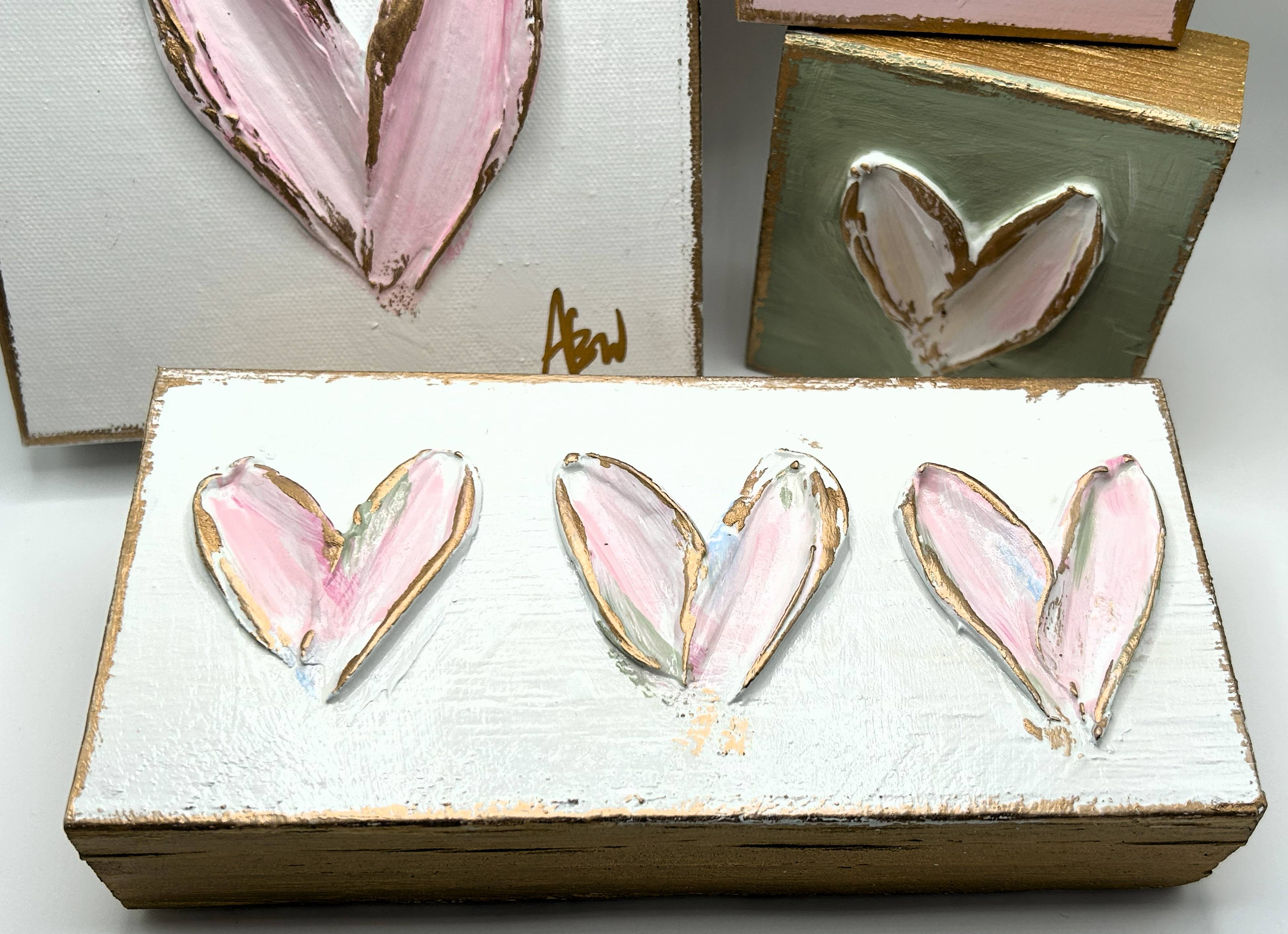 Coddiwomple - Wholesale Decorative Tabletop Object - Heart trio block |  valentine | pastel | xoxo | love7