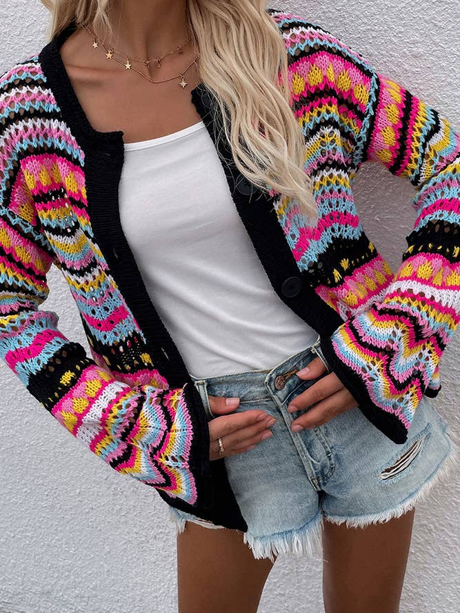 UNISHE - Vendita all'ingrosso Cardigan - Donna - Maglione cardigan lavorato a maglia colorata donna TOPW12256