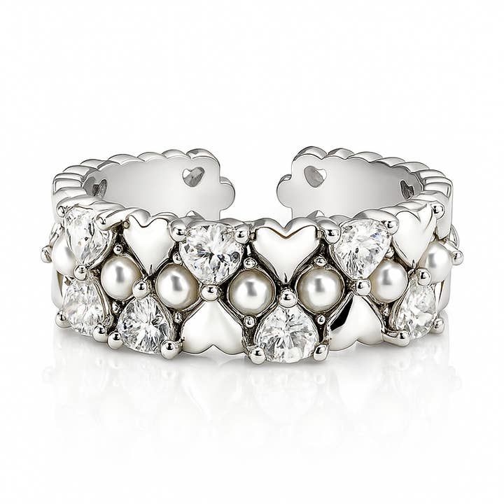 Sedy Jewelry - Venta al por mayor Anillo con gemas - Anillo de Banda Ancha con Piedras de CZ, Talla 7 | Chapado en Rodio0