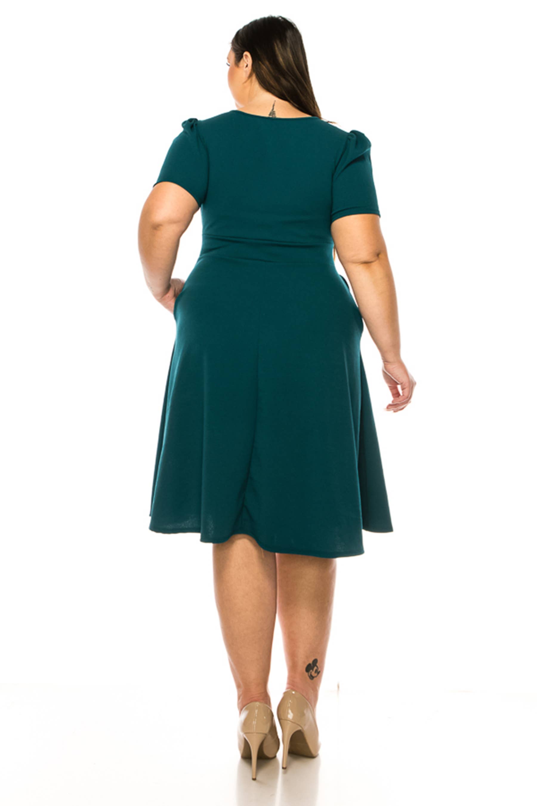 MOA COLLECTION - Wholesale Dress - Women's - Women's Plus Size Dress with Puff Sleeves and Keyhole Front18