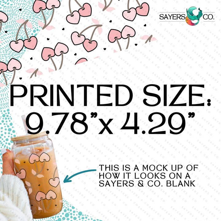 Sayers & Co. – wholesale Sublimatöverföring – TRYCKT sublimeringsöverföring: Mjölkmjölksockercertifierad skrivare - Cherry Hearts 16oz Alla hjärtans dag sublimeringstryck