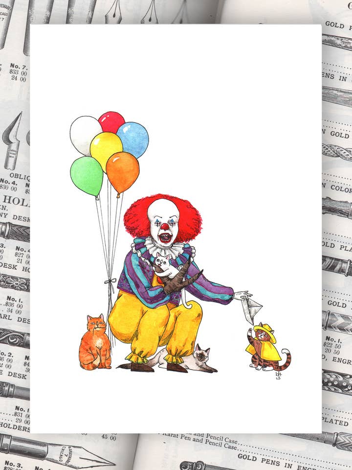 Pennywhiskers - Pennywise Tim Curry from It Print for wholesale by Stupid Animal Shop