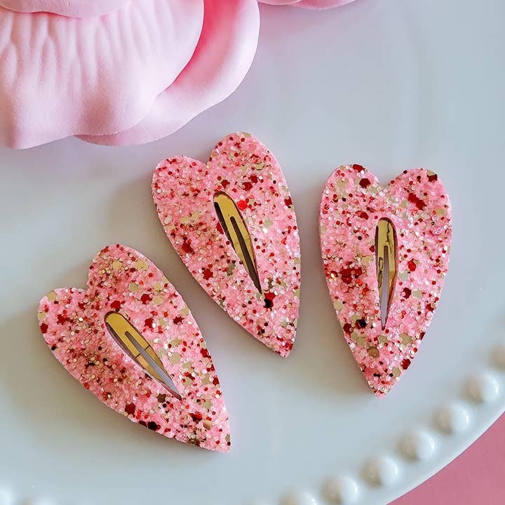 Dainty Delights Creations - Wholesale Hair Clip - Women's - Heart Snap Clip-Sugar Lips Glitter