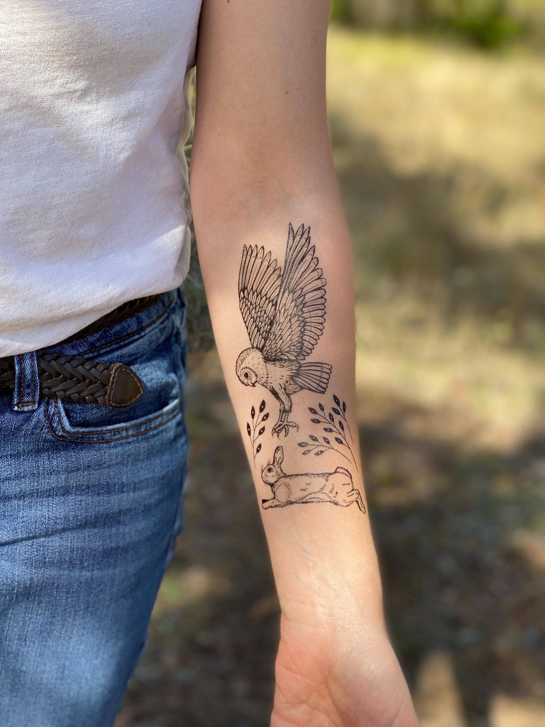 NatureTats - Wholesale Temporary Tattoo - Owl & Rabbit Temporary Tattoo2