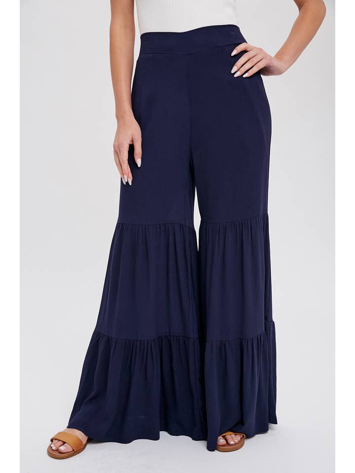 Bluivy - Wholesale Pants - Women's - TIERED RUFFLE HIGH WAISTED WIDE-LEG PANTS