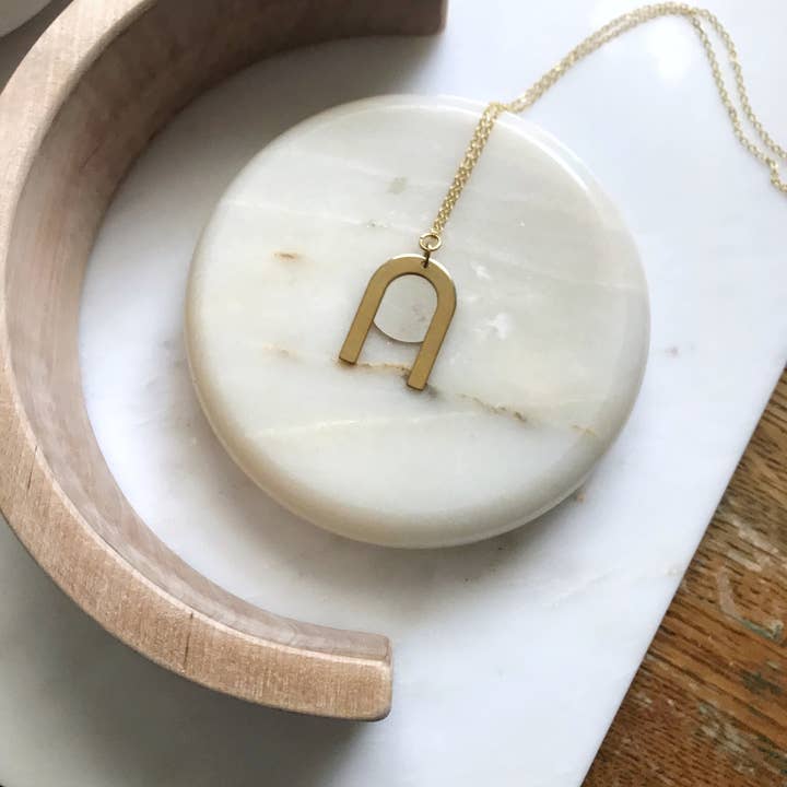 Brass and Silver Arch + Disc Necklace for wholesale by Melissa Jenkins Designs