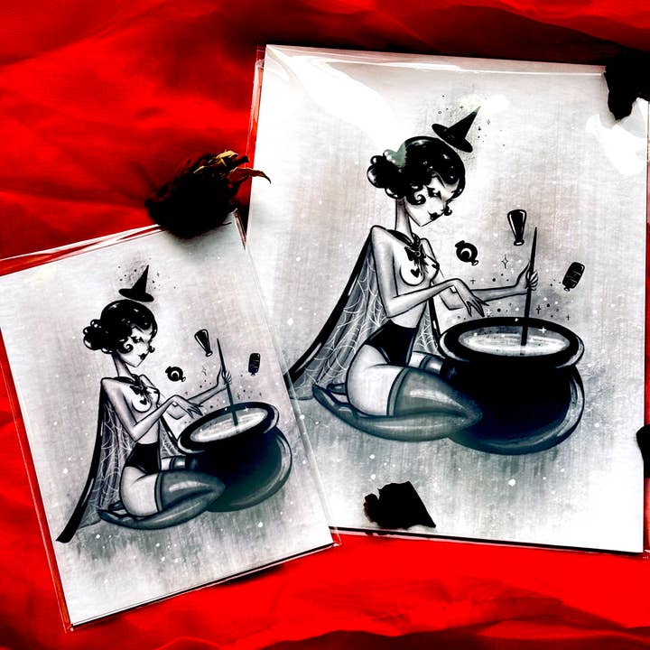Stefani Rabideaux - Wholesale Art Print - Cauldron Witch Halloween Fine Art Print