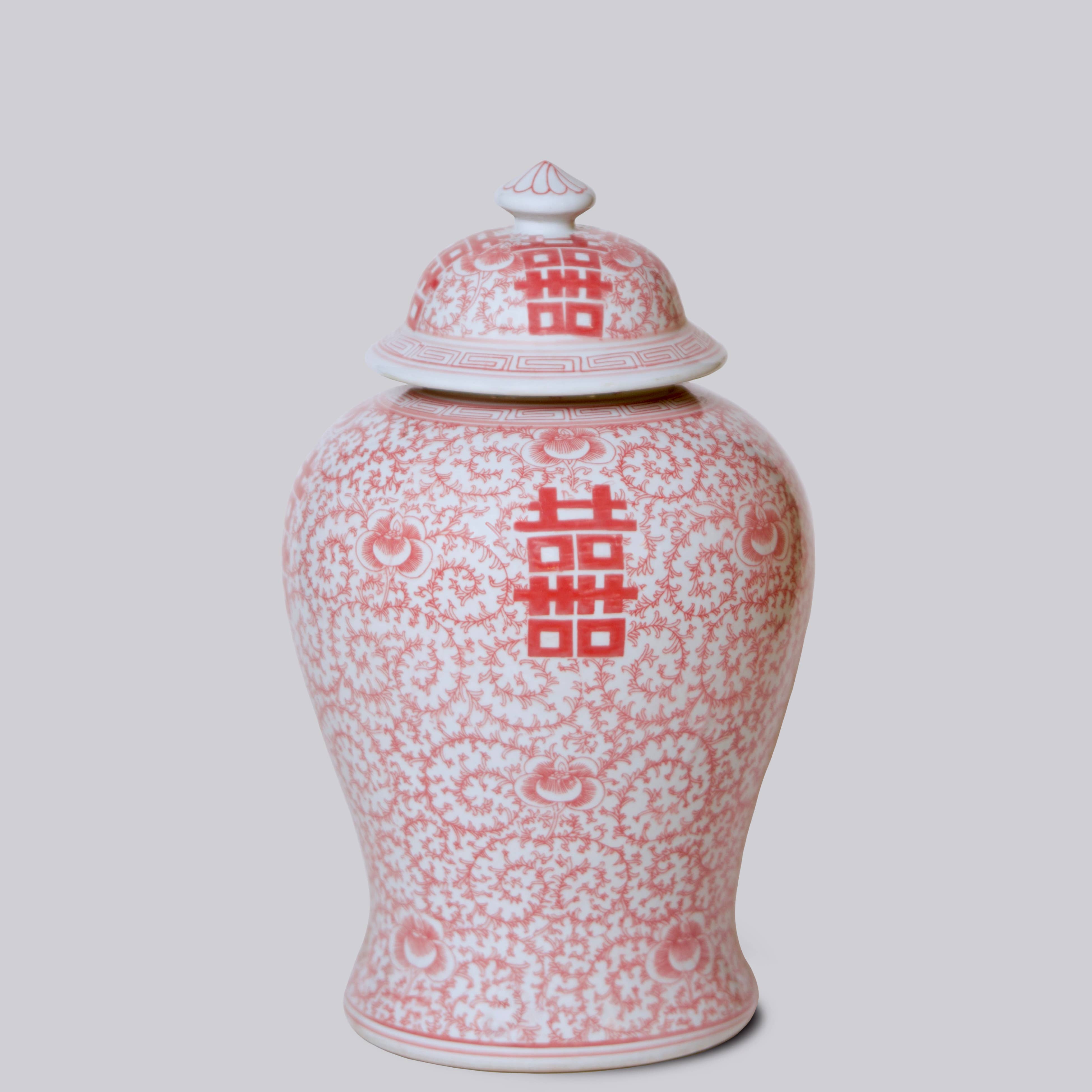 Cobalt Guild - Wholesale Decorative Jar - Double Happiness Red & White Porcelain Temple Jar0