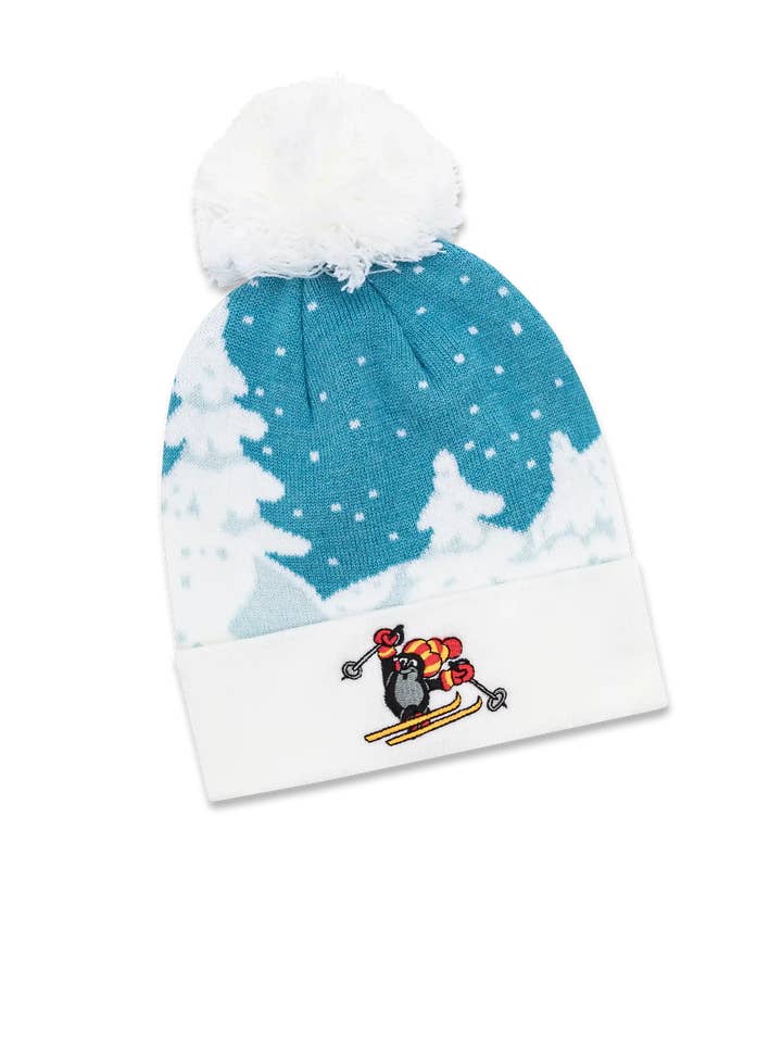 koaa – The Little Mole "Ski" – Bobble Beanie white/blue for wholesale by koaa
