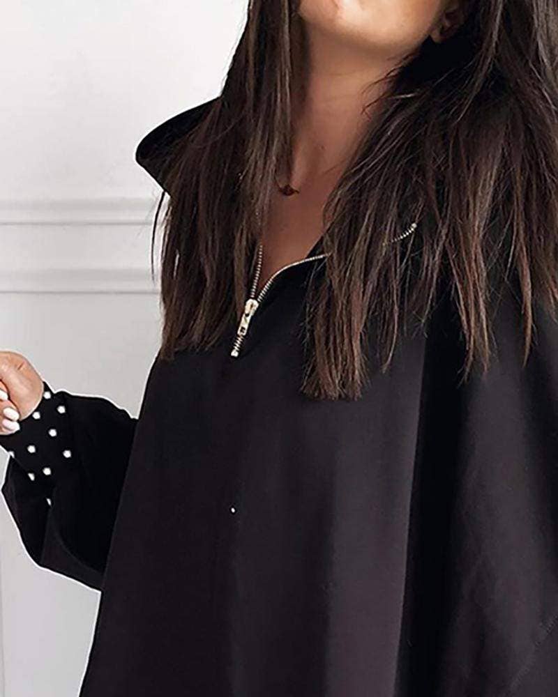 Fashion Combination - Wholesale Blouse - Women's - beaded detail zipper casual blouse8