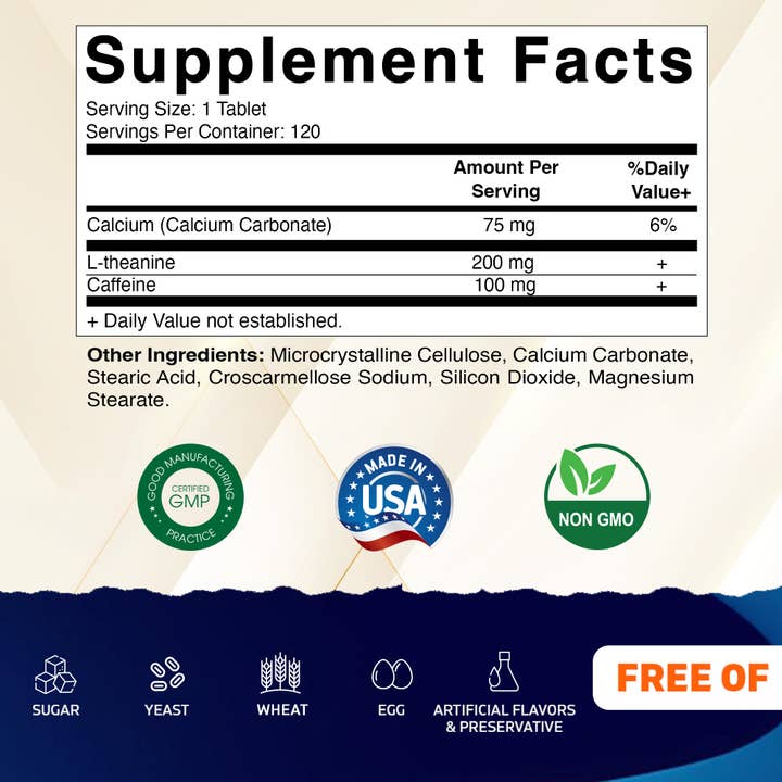 Vitamatic - Wholesale Voedingssupplement/vitamine - Vitamatic L-theanine 200 mg met cafeïne 100 mg | 120 tabletten1