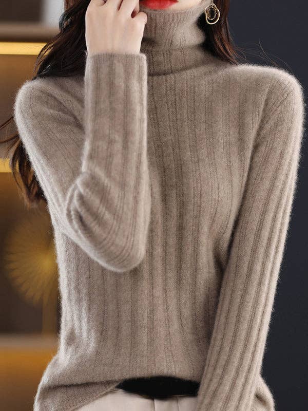 VividLux – Großhandel Strickpullover – Damen – Langärmlige, schmale, warmhaltende, einfarbige Pullover-Tops mit hohem Kragen