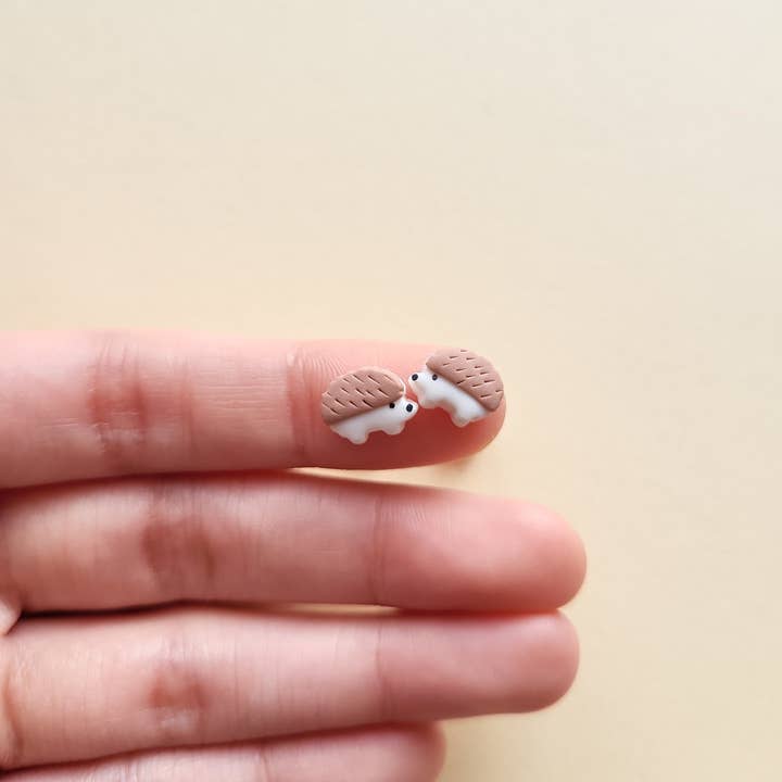 NoomCottageClay - Wholesale Stud/Post Earrings - Hedgehog Stud Earrings • Woodland Animal Jewelry2