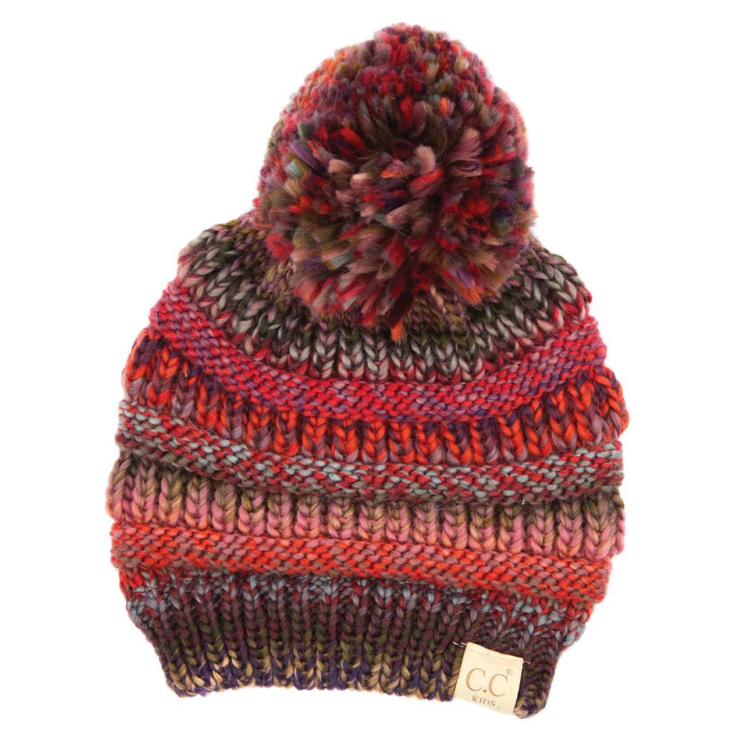 Fashion City - Vente Bonnet – enfant - Bonnet à pompons multicolore en tricot torsadé pour enfant4