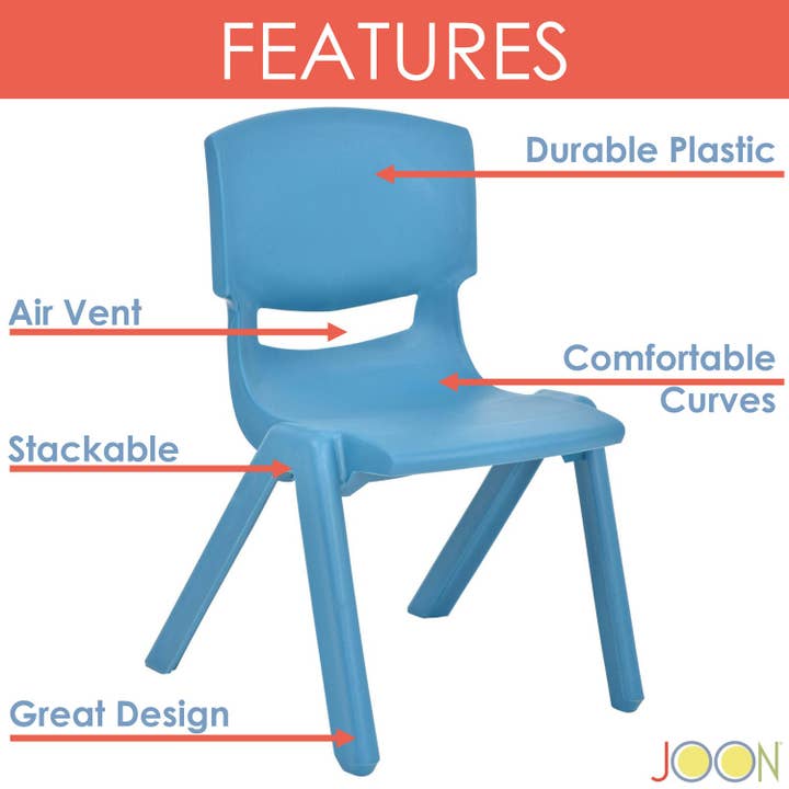 ShopBobbys - Wholesale Chair - Kids - JOON Stackable Plastic Kids Learning Chairs, Sky Blue, 20.5x12.75X11 Inches, 2-Pack (Pack of 2)5