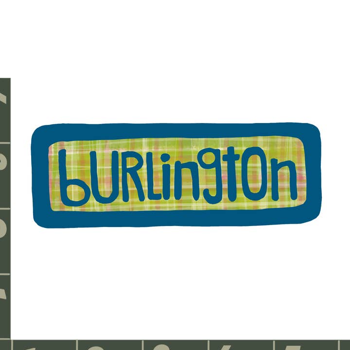 Destination : Burlington, Vermont - aimant ou autocollant - à carreaux pour la vente par Hudson Illustration Co - About Town Co