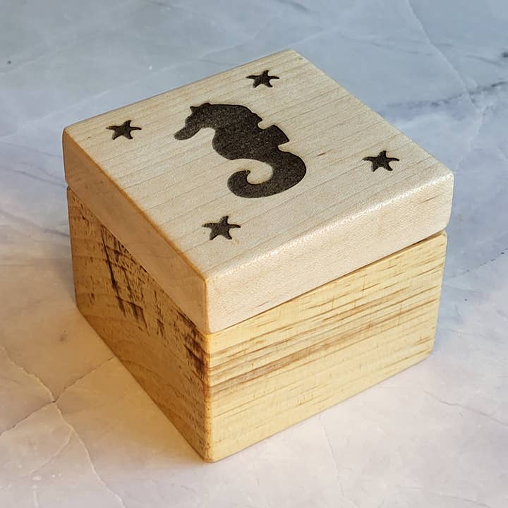 Wood Ring Box, Sea Horse, Trinket Box, Small Jewelry Box for wholesale by Canary Hill Works