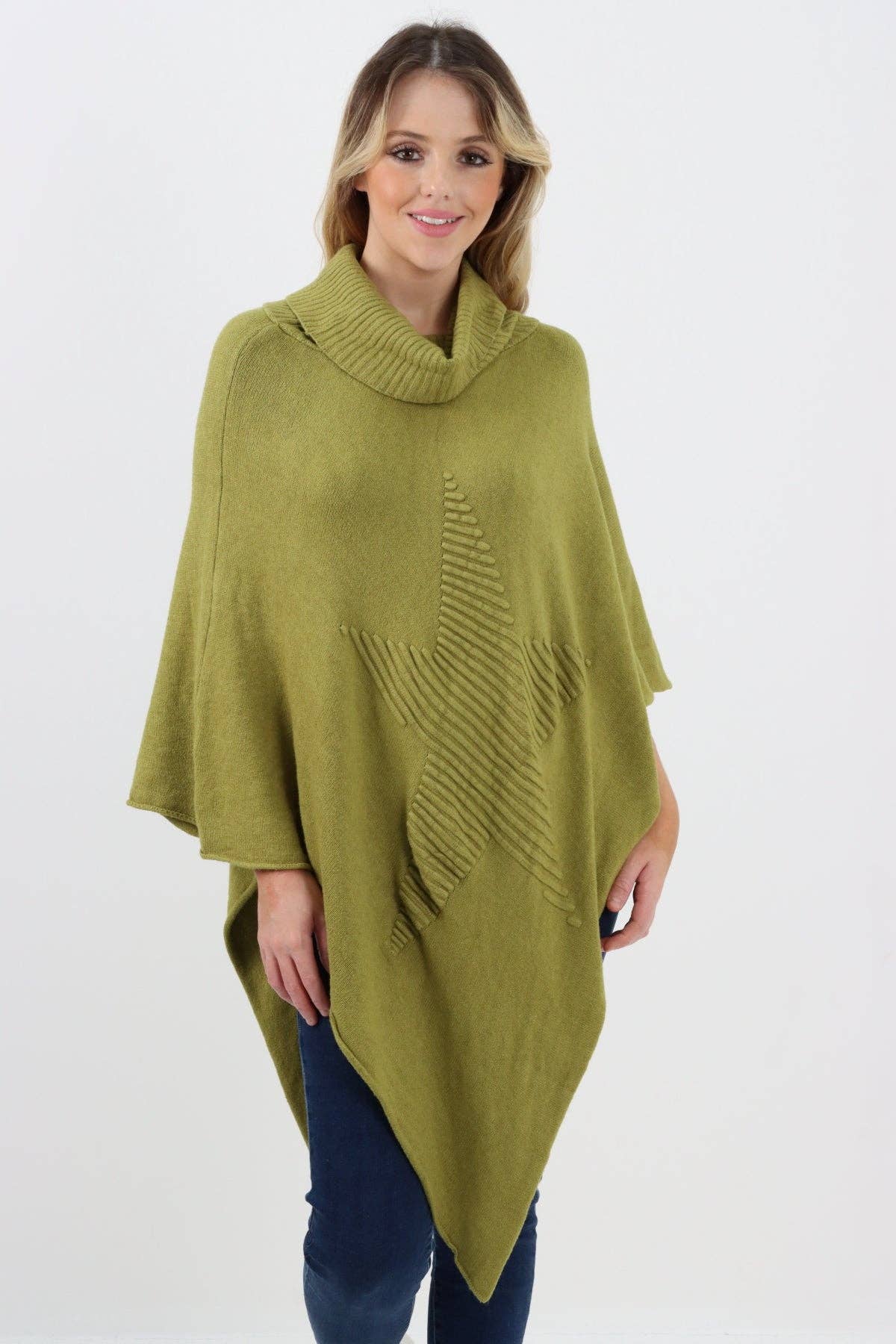 Miss Bold – Engroshandel Poncho - Dame – Italiensk strikket lagenlook poncho med stjernemønster og rullekrave23