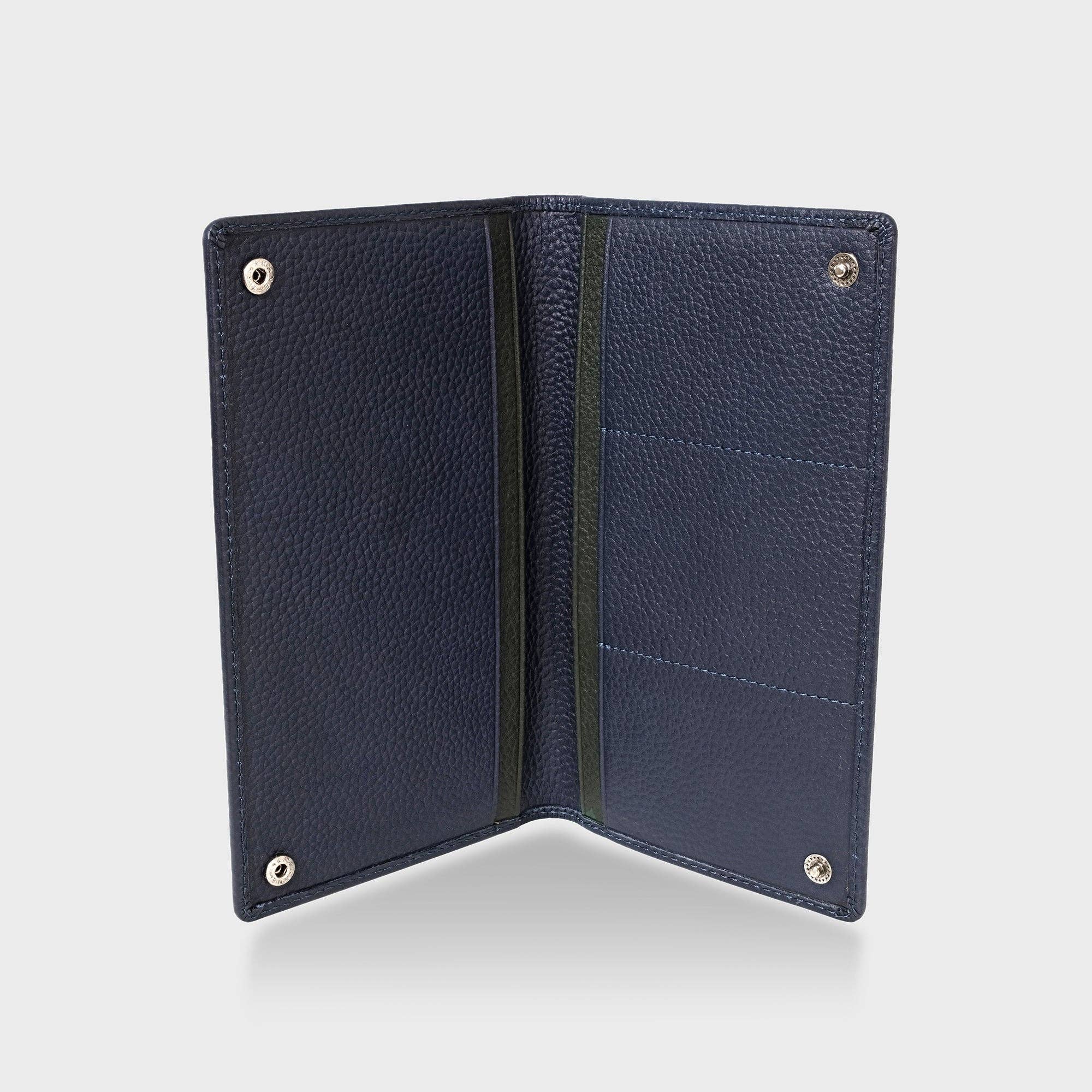 Acorn and Hide – wholesale Travel wallet – Pebble Grain Leather Travel Wallet - Navy / Green1