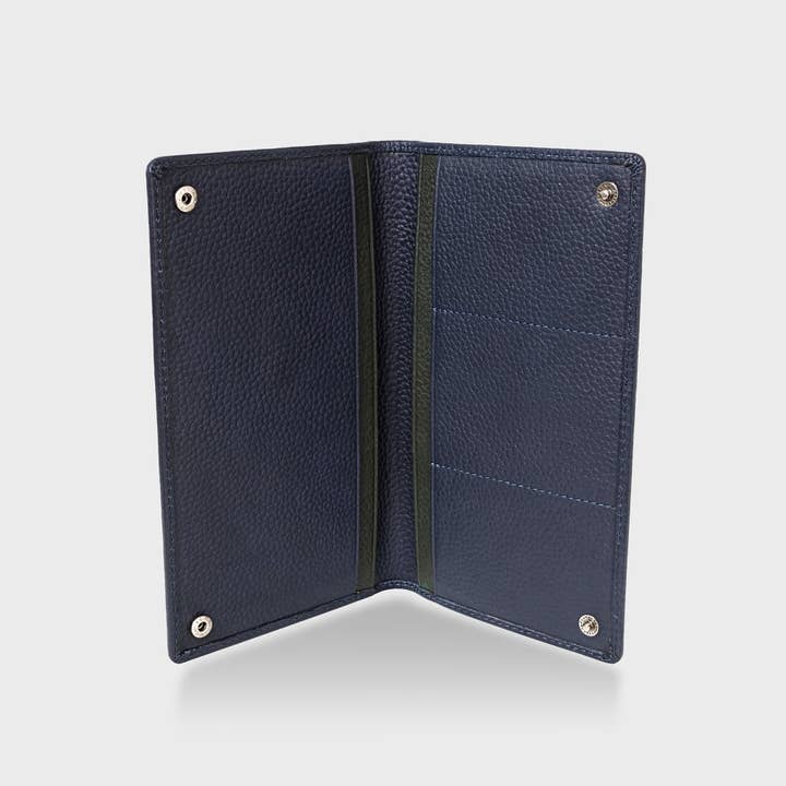 Acorn and Hide – wholesale Travel wallet – Pebble Grain Leather Travel Wallet - Navy / Green1