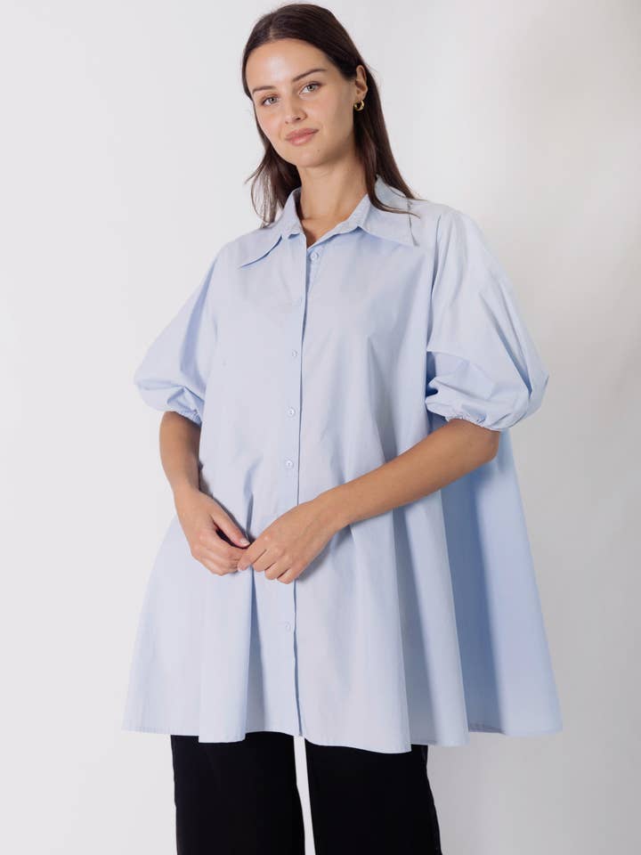 P. CILL Poplin Puff Sleeve Side Slit Button Tunic for wholesale by P. CILL
