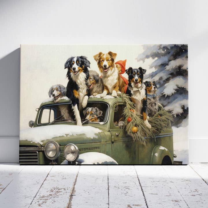 Feestelijke Honden op Vakantierit - Ingelijste Canvas Wandkunst Print voor wholesale door House Prints