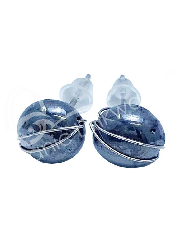 (PAIR)STERLING SILVER - EARRING STUDS TERAHERTZ WIRE WRAP 7 for wholesale by Oceanic Linkways Inc