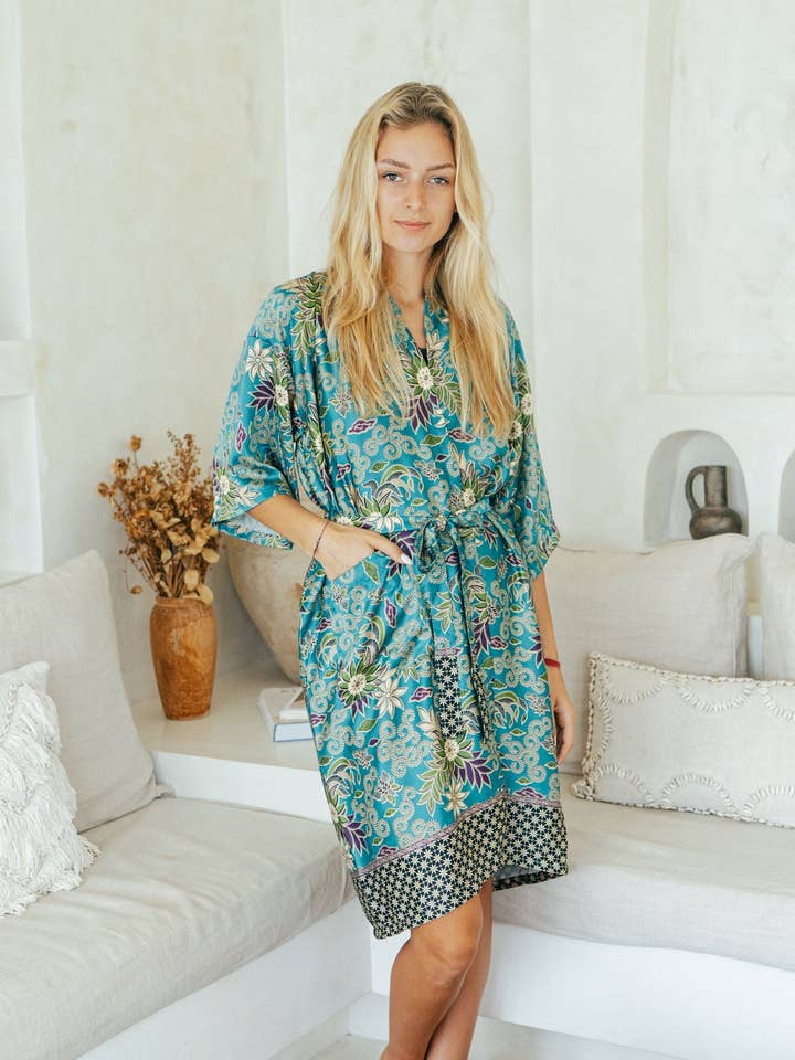 Kimono Robe in Turquoise for wholesale by Sukara
