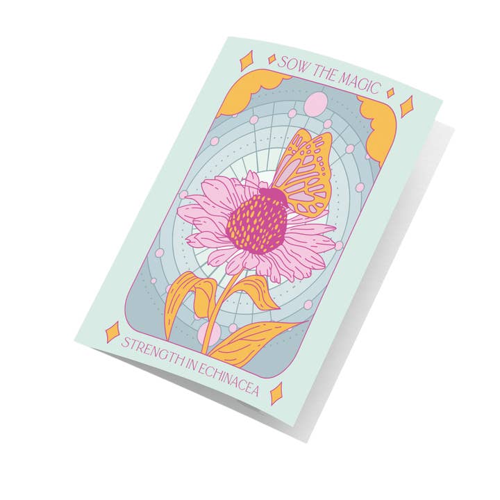 Sow the Magic - Wholesale Everyday Greeting Card - Strength in Echinacea Botanical Tarot Greeting Card