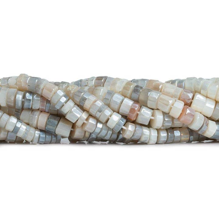 Perles heishi facettées Silver Mystic Multi Moonstone de 8 à 9 mm, 12,75 pouces, 71 pièces pour la vente par The Bead Traders