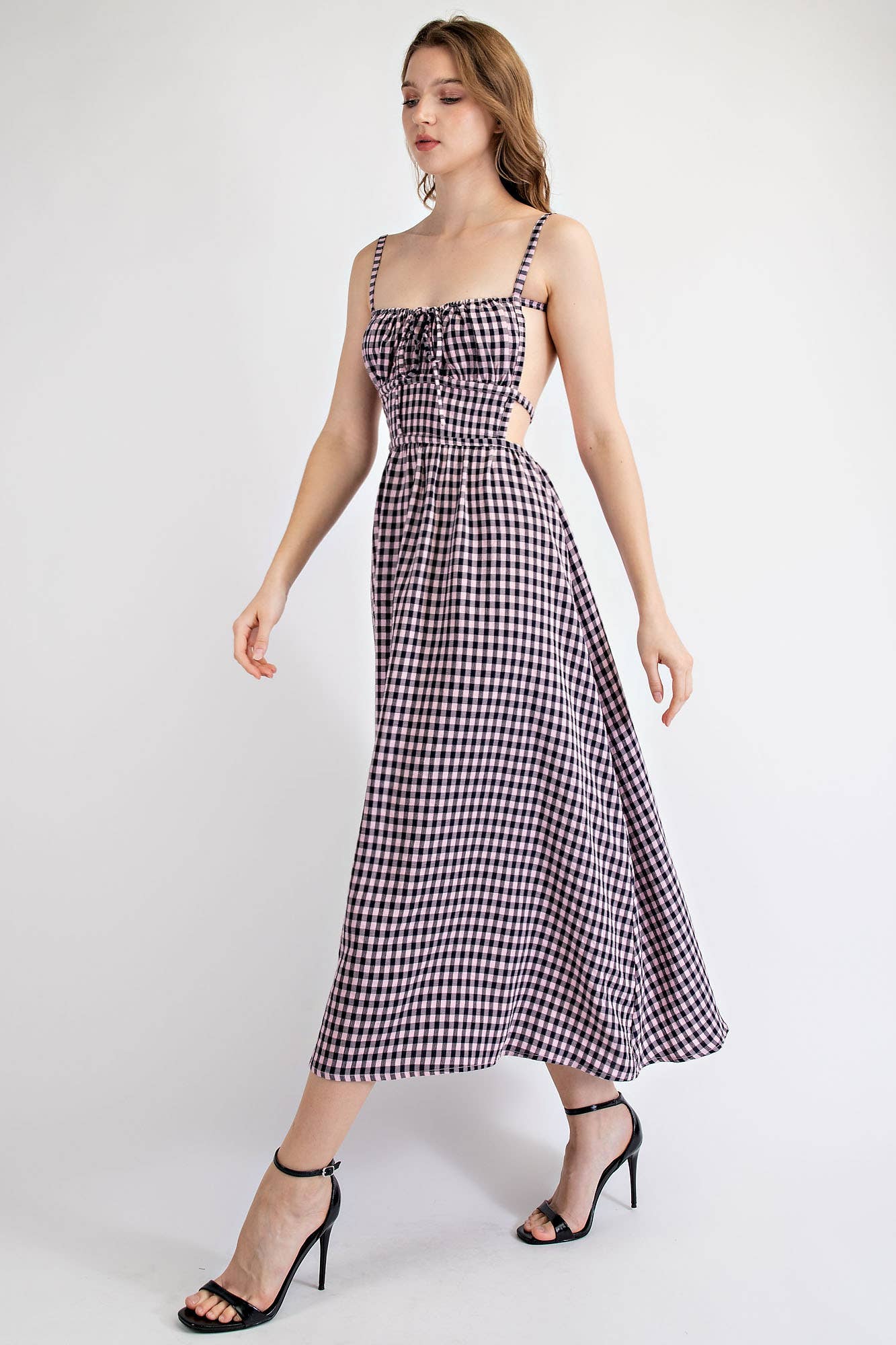 Edit by Nine – wholesale Dress – Women's – Td1787 Gingham Midi Dress With Open Back Strap5