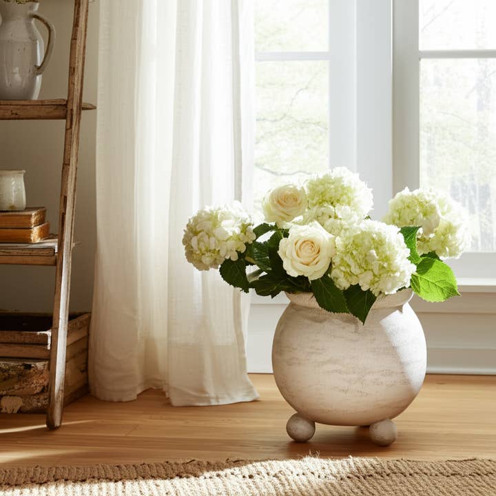 Sagebrook Home - Wholesale Plant Pot - Planter - Ivory Pottery Round Textured On Ball Feet, 9 in.1