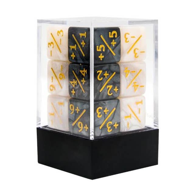 Tabletop Dominion Limited – wholesale Tärning – 16 mm D6 Tärningsräknare | Marmorerad Svart & Vit | 12-pack0