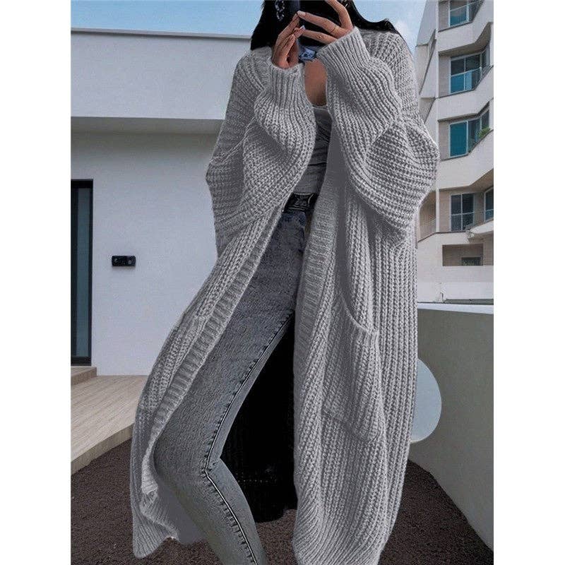 Plush Looks - Wholesale Cardigan - Women's - Thick Mid-Length Loose Knit Sweater Coat1
