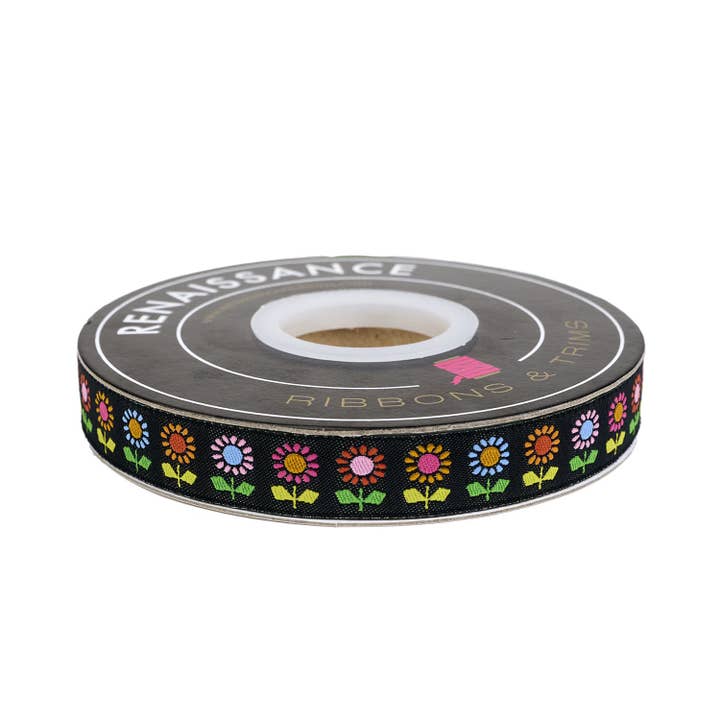 Catnap - Daisy in Black - 5/8" width - by Alexia Abegg - 15 Yard Spool for wholesale by Renaissance Ribbons