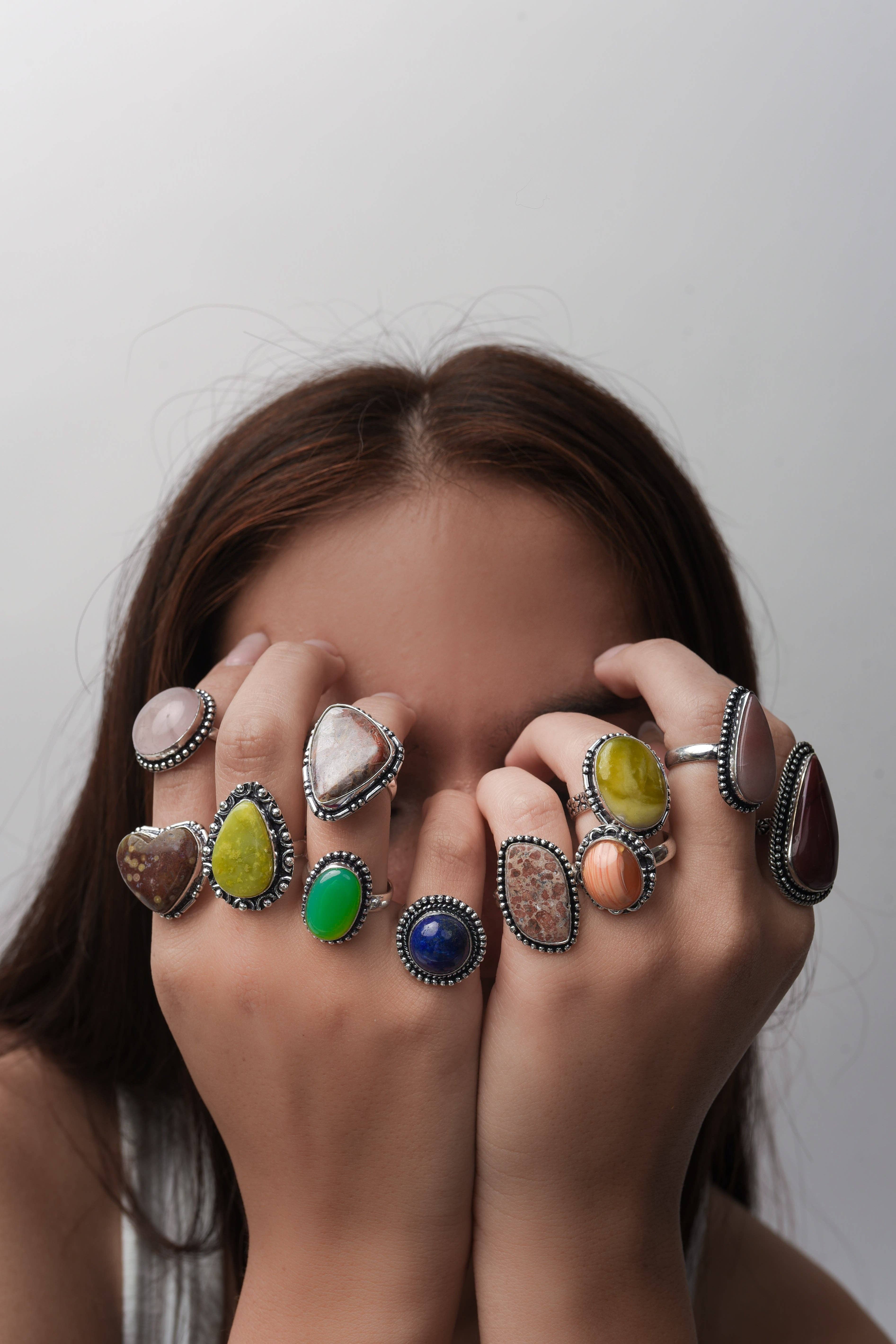 Handmade Jewels – Engroshandel Statementring – Boheme Krystal Ringsæt - Sølvbelagt, Blandede Størrelser, Assorterede Design4