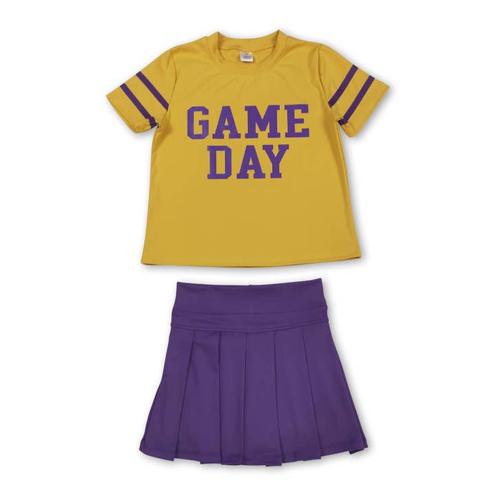 Yawoo Garments - Wholesale Top & Skirt Set - Kids - Short sleeves game day top red pleated skirt girls team clothes2
