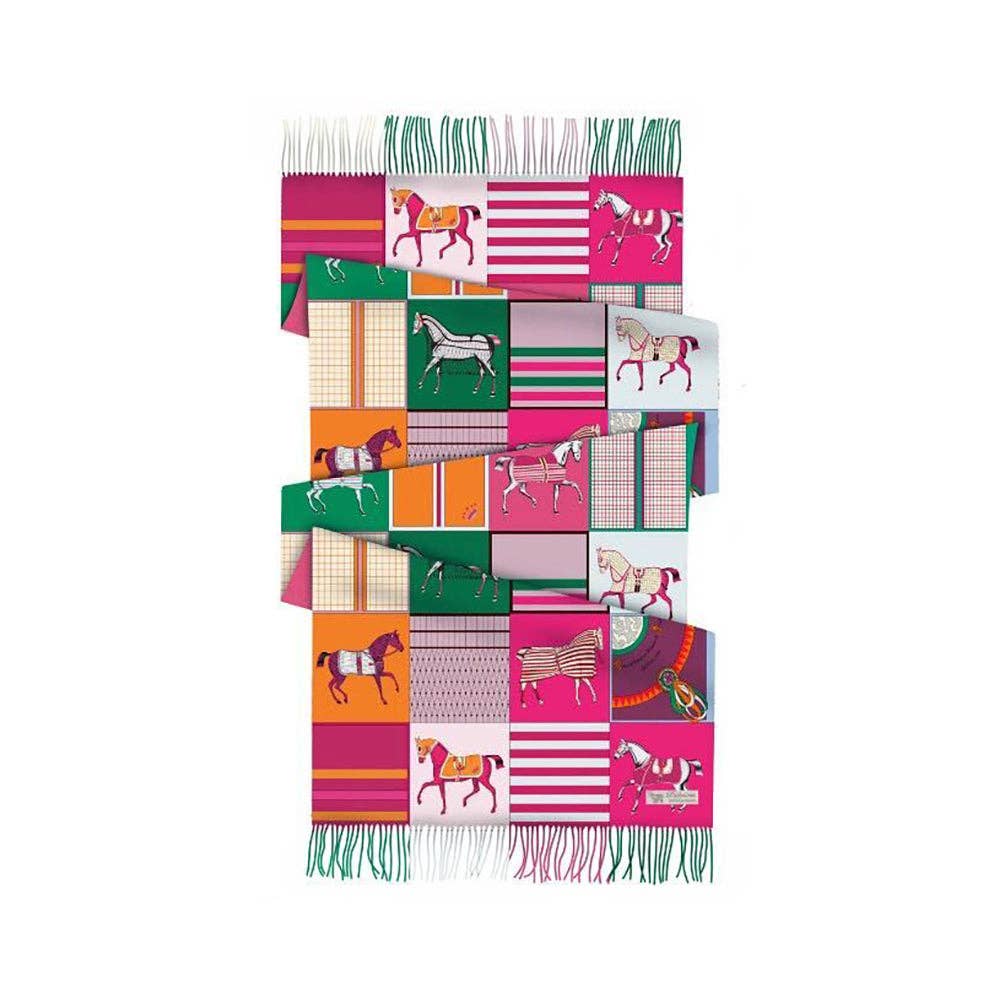 Multi AWST Int'l Horses in Blankets Acrylic Cashmere Scarf-28" x 78" for wholesale on Faire0