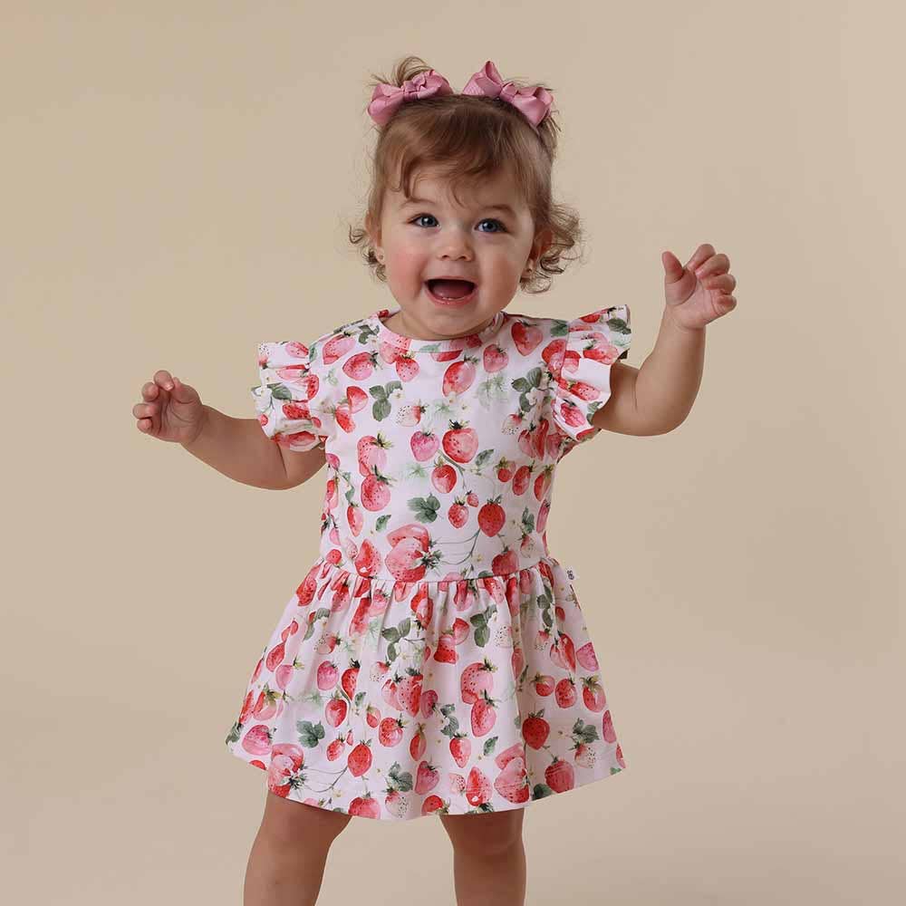 Snuggle Hunny - Wholesale Dress – Baby - Strawberry Short Sleeve Organic Dress0