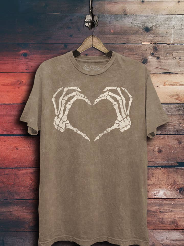 Lotus Fashion Collection - Wholesale Screen Printed T-Shirt - Women's - Skeleton Heart Hand Graphic Top