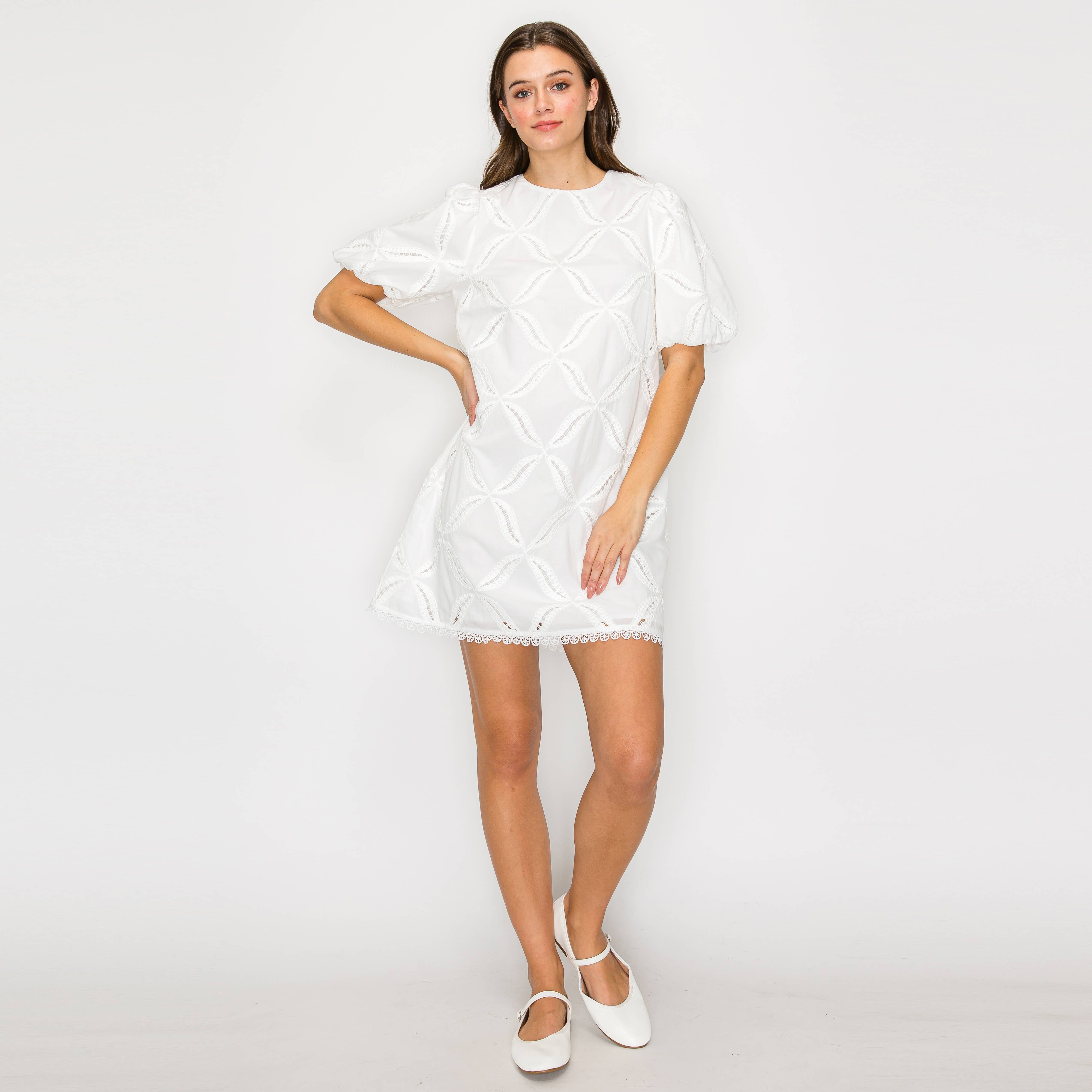 LoveWednesday - Wholesale Dress - Women's - Pure White Cotton with Embroidery Mini Dress - LWD29951