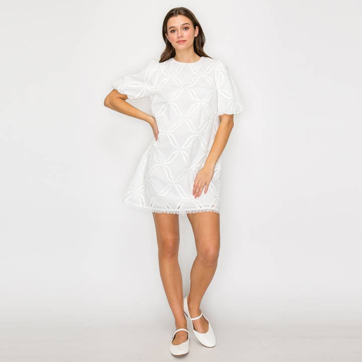 LoveWednesday - Wholesale Dress - Women's - Pure White Cotton with Embroidery Mini Dress - LWD29951