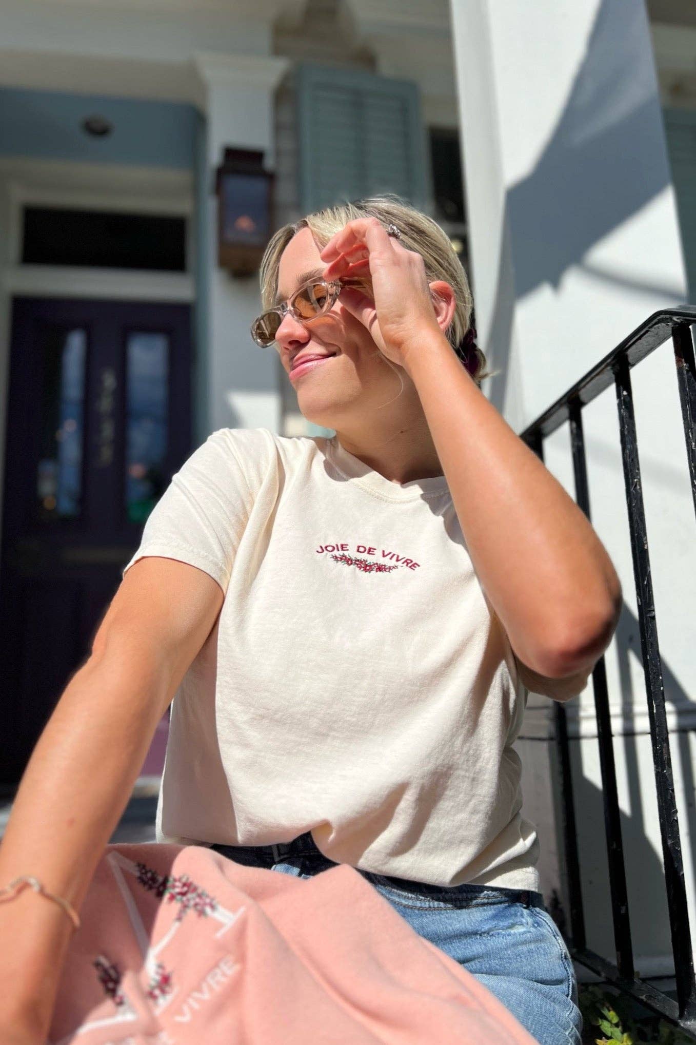 White Joie De Vivre Boxy Tee for wholesale on Faire0