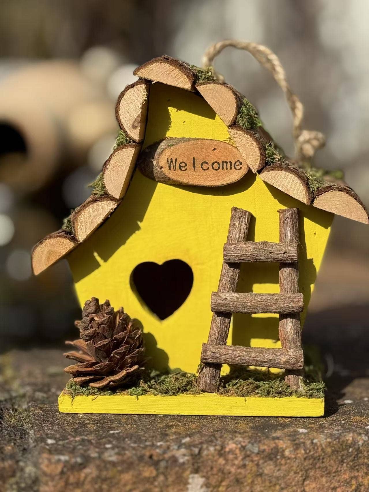 Marissa's Gifts - Wholesale Bird House - Handmade wooden coloured birdhouse hut with adorable heart shaped bird hole and ladder. The measurements are 17 x 11.5 x 17cm12