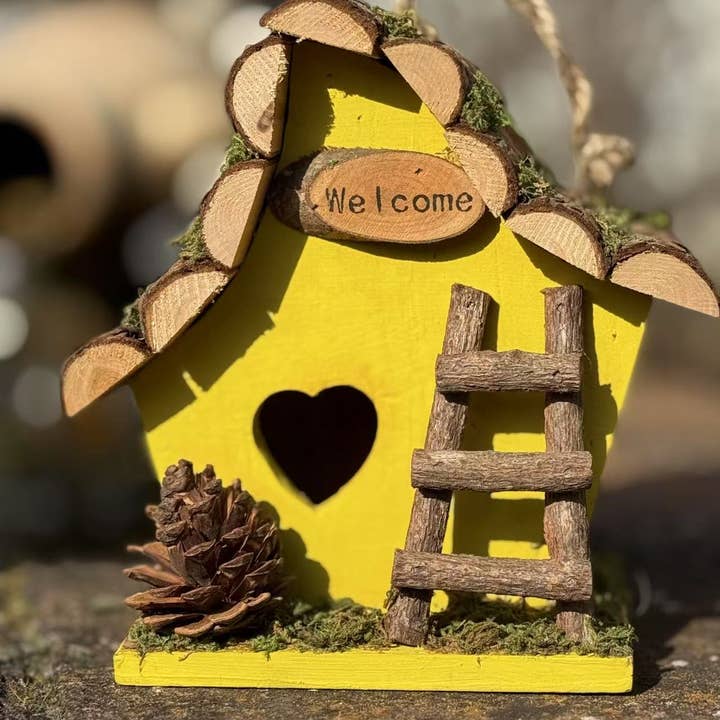 Marissa's Gifts - Wholesale Bird House - Handmade wooden coloured birdhouse hut with adorable heart shaped bird hole and ladder. The measurements are 17 x 11.5 x 17cm12