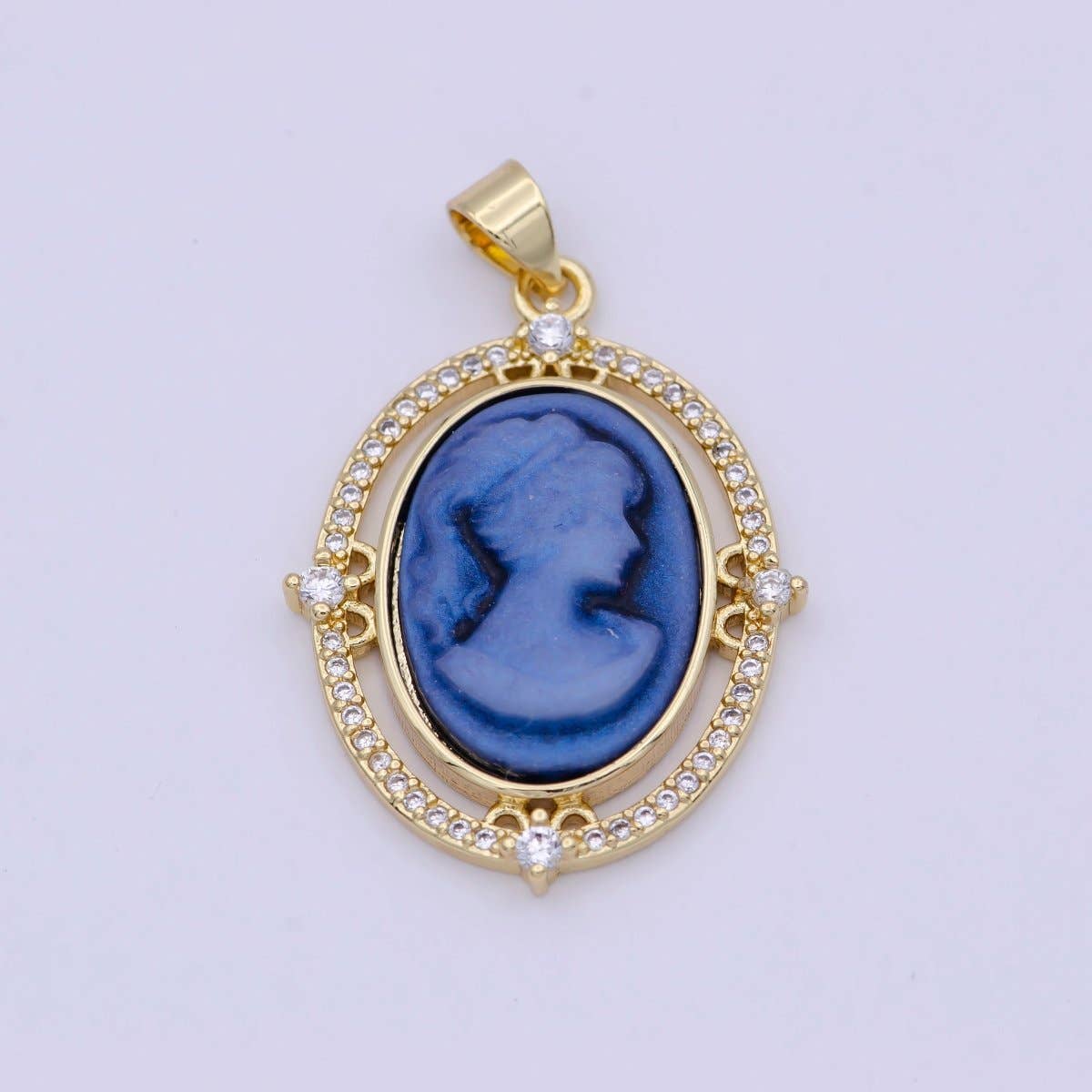 Aim Eternal - Wholesale Individual Charm/Pendant - 24K Gold Filled Micro Paved CZ Blue Pink Green Agate Women's Portrait Italian Cameo Victorian Vintage Pendant N-616 N-617 N-6180