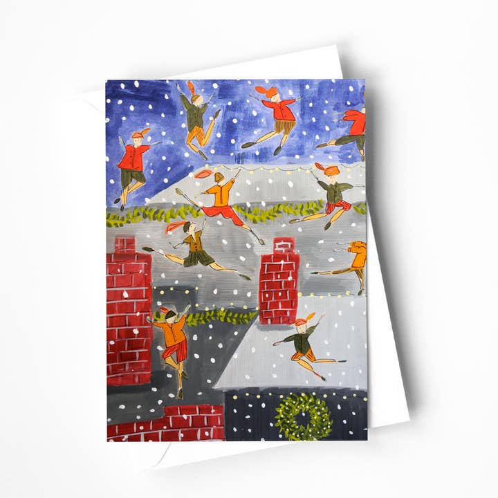 10 springende herrer julekort for engroshandel hos Kaley Alie Art