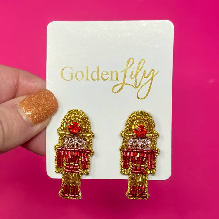 Christmas Nutcracker Stud Earrings - Red for wholesale by Golden Lily
