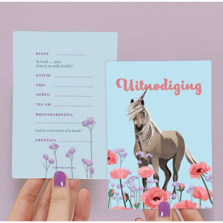 5 x Invitación Fiesta Infantil - Unicornio para venta al por mayor de Goed Blauw